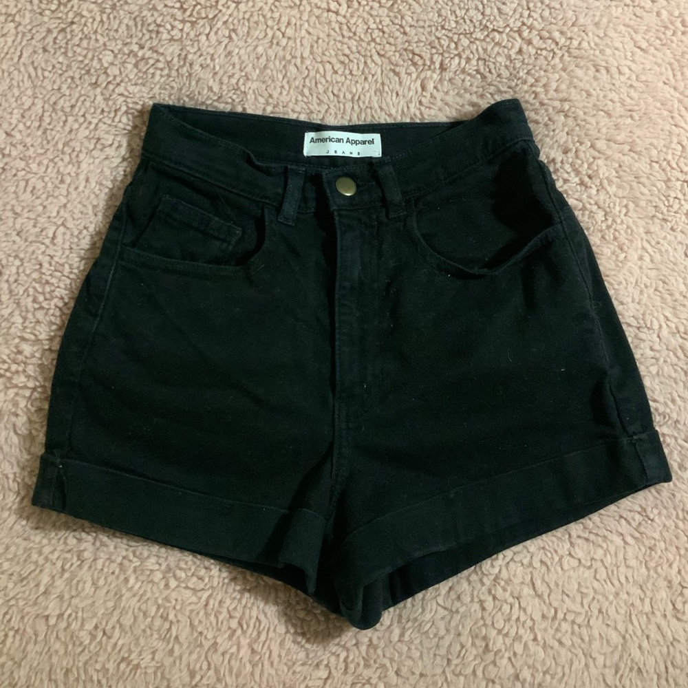 High Waisted Black Denim Shorts